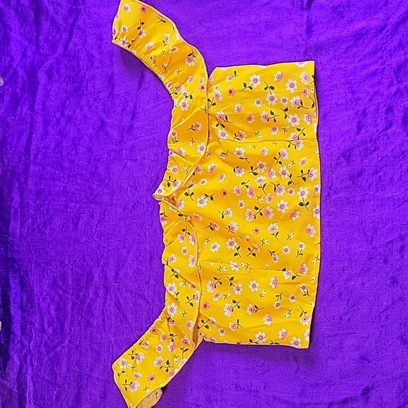 Shein mustard yellow pink floral off shoulder 2 piece set - Picture 7 of 15